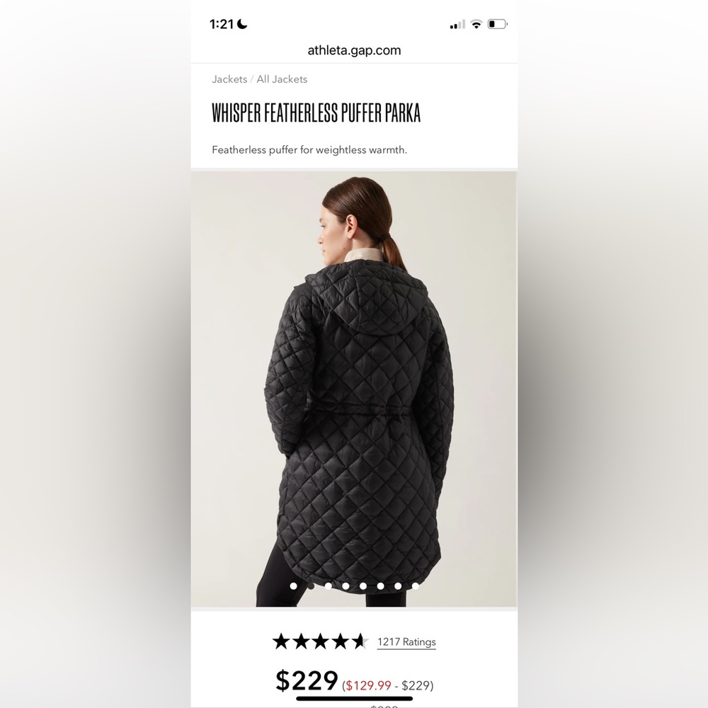 Athleta Whisper Featherless Hooded Parka